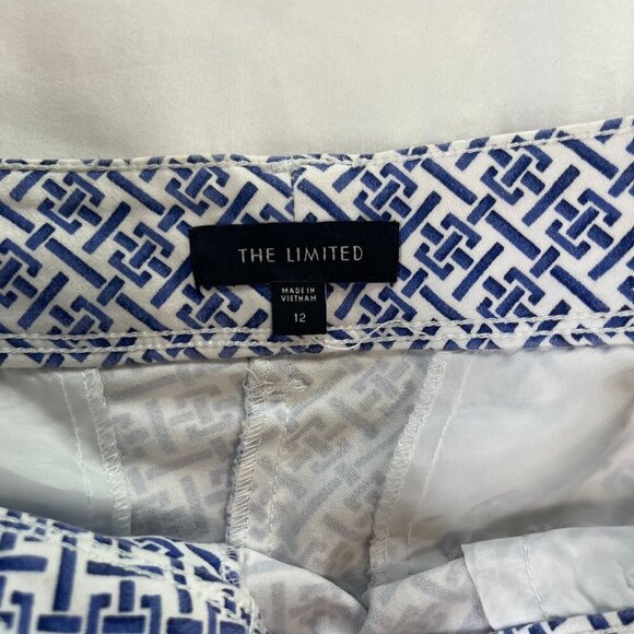 The Limited Blue White Geometric Pattern High Rise Casual Shorts | Size 12 - Picture 3 of 5